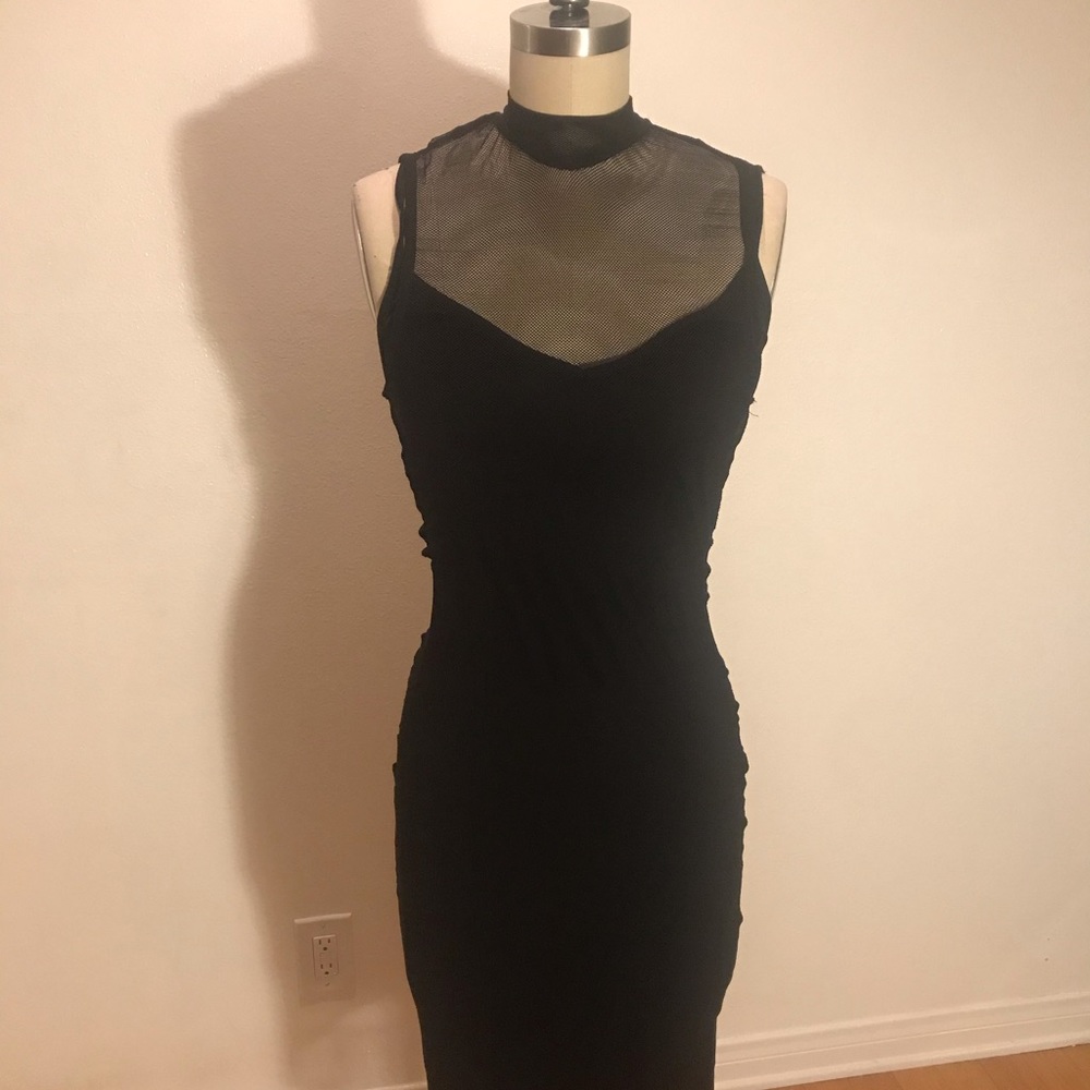 Black mesh body con dress